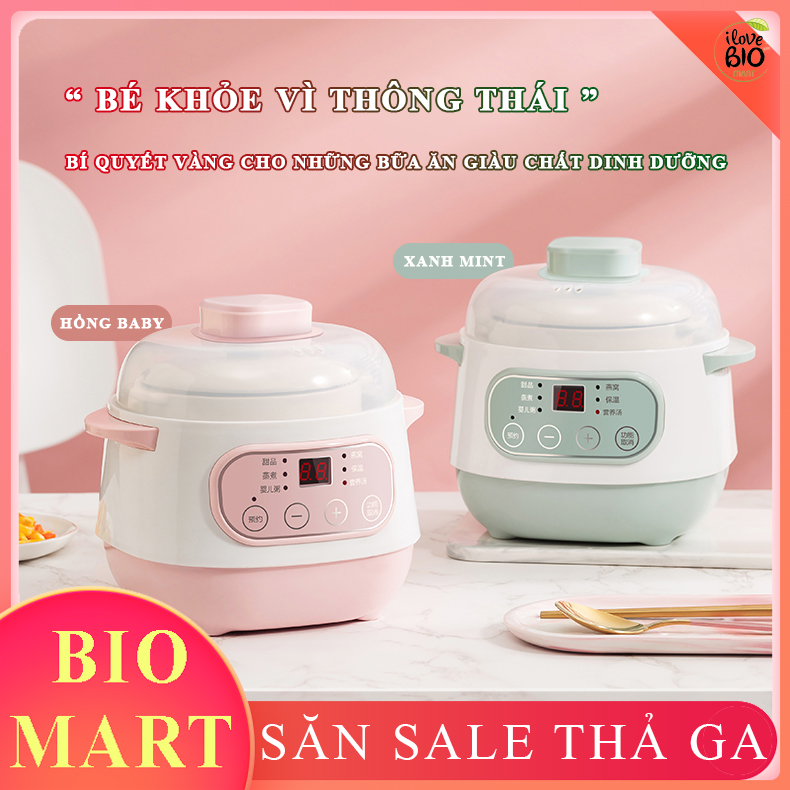 Nồi Nấu Cháo Chậm - Nồi Hầm Cách Thủy Dung Tích 1L, Lòng Nồi Bằng Sứ Giữ Nhiệt Tốt, Chưng Yến, Hầm Canh... – BIO184