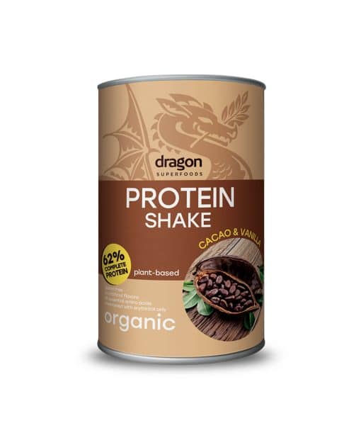 Bột protein thực vật hữu cơ vị Cacao Vanilla (Organic Protein Shake Cacao and Vanilla) - Dragon Superfoods - 500g