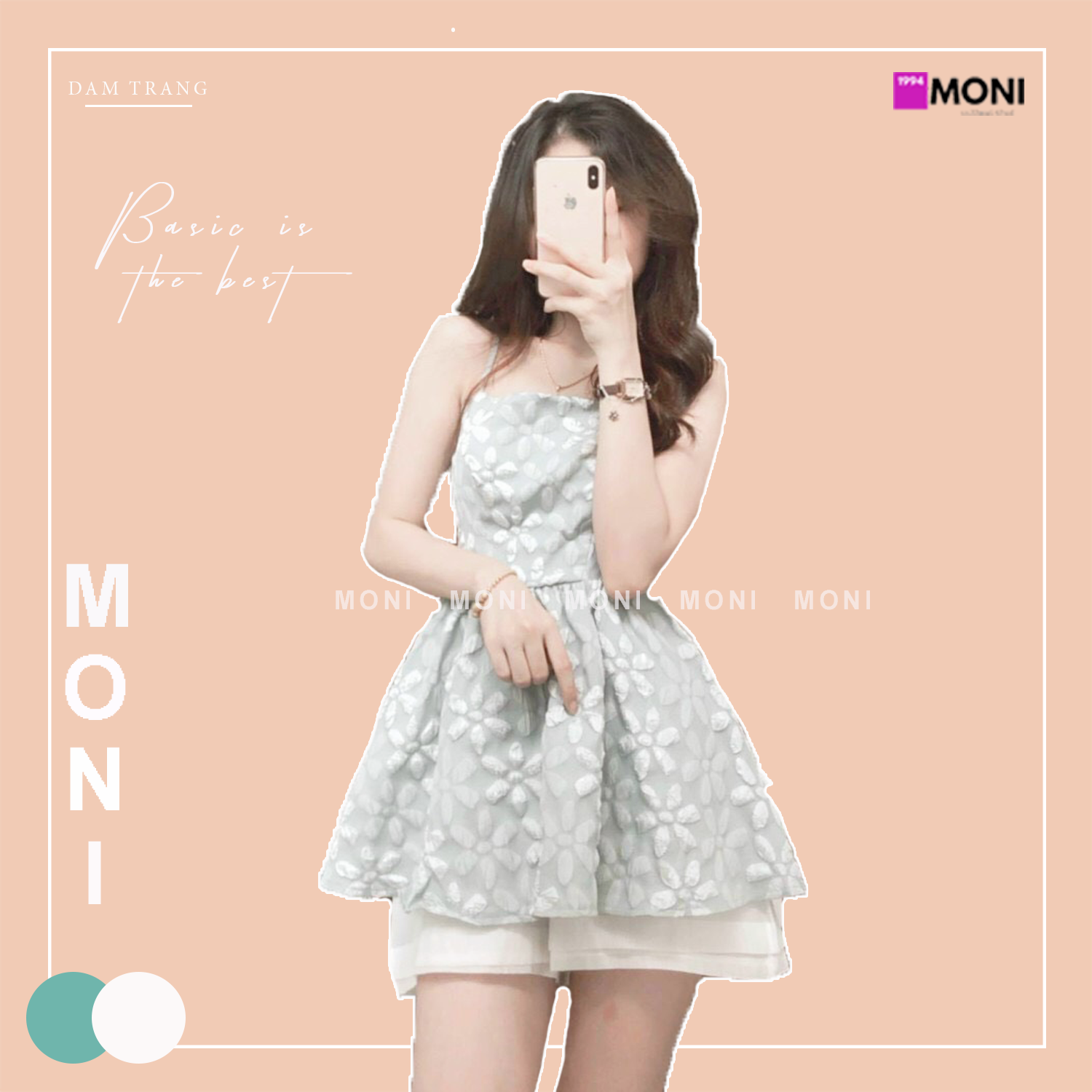 Set áo babydoll 2 dây hở lưng cột dây nơ xanh mint vân gấm hoa nổi kèm short trắng 2 lớp (CÓ MÚT) S79