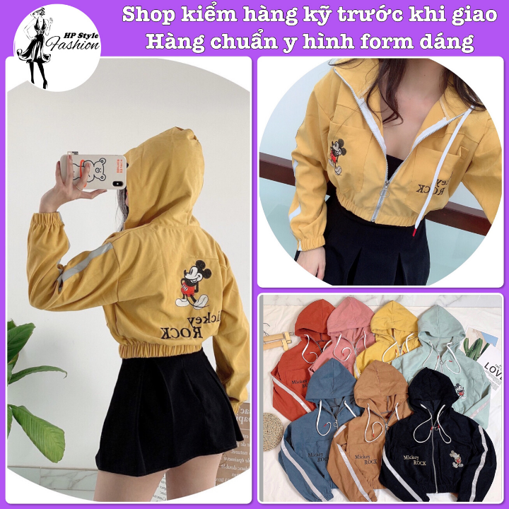 Áo Khoác Nữ Form Lửng Vải Nhung Bố Lụa Siêu Mềm Mịn Thêu Hình Micky Hot Trend