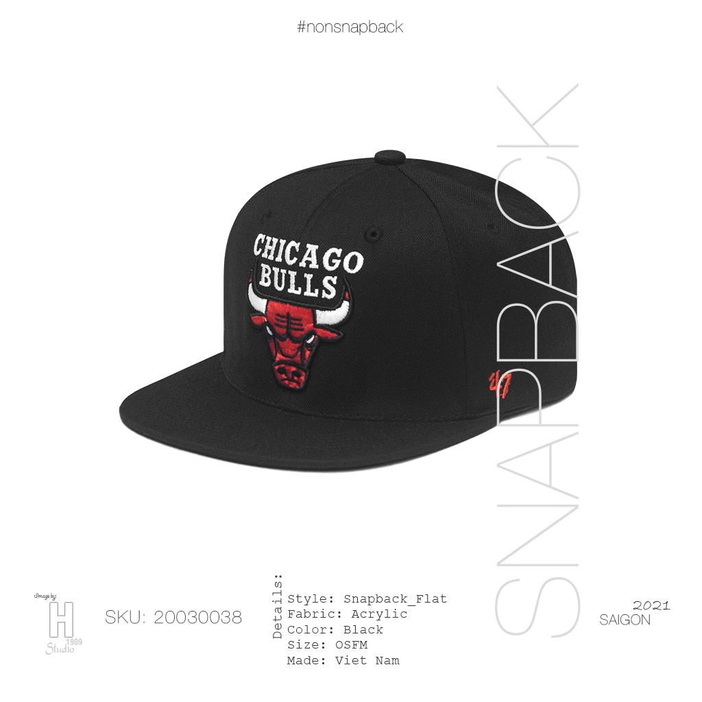 Mũ snapback thời trang nam màu đen cao cấp logo Bulls màu đen hàng chất lượng tiêu chuẩn xuất khẩu khóa gài bấm