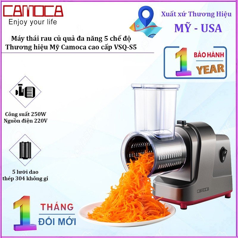 Máy thái rau củ quả đa năng 5 chế độ, thương hiệu Mỹ Camoca cao cấp VSQ-S5 - HÀNG CHÍNH HÃNG