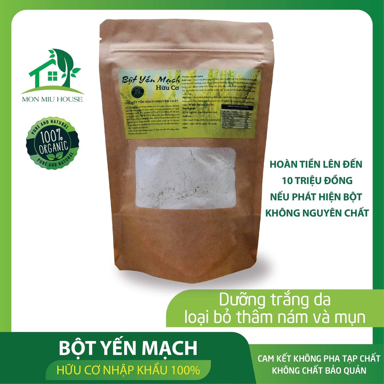 Bột Yến Mạch đắp mặt Úc cam kết nguyên chất 100% - Tặng kèm bộ dụng cụ trộn bột mask