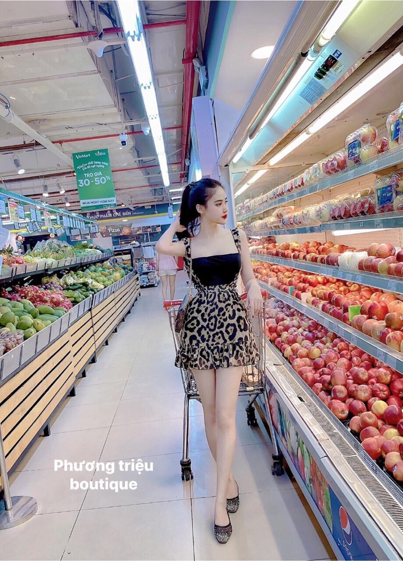 Sét bộ đồ nữ váy yếm đa beo phối áo ống
