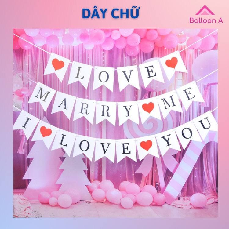 Dây chữ I LOVE YOU, MARRY ME, LOVE trang trí phòng cưới