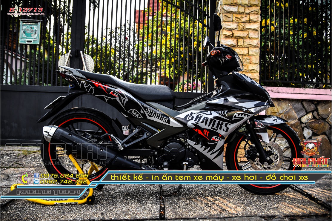 Tem Trùm Exciter 150 Cá Mập Đen Bạc