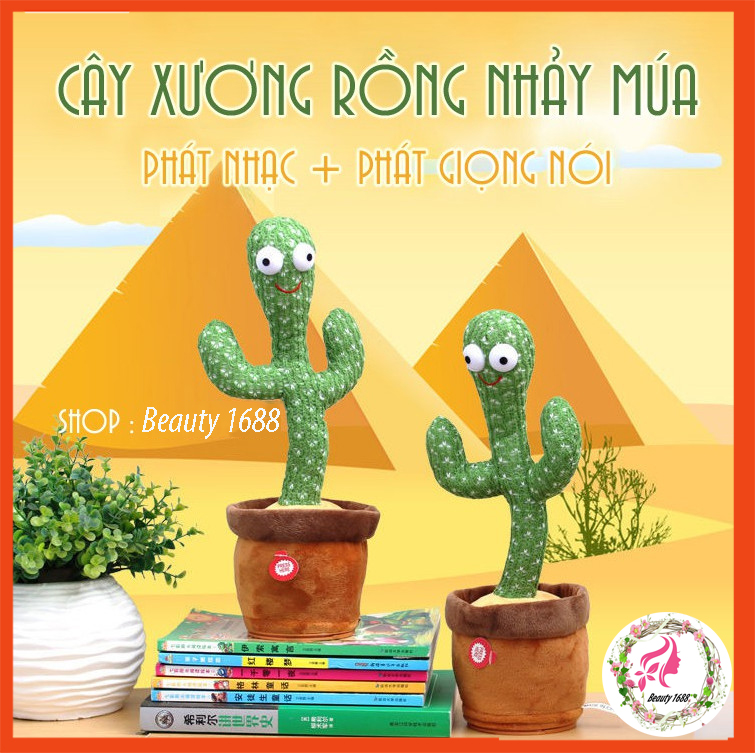 Cây Xương Rồng Nhảy Múa Theo Nhạc - Nhại Lời - Ghi Âm - Đèn LED - Tặng Kèm sạc pin