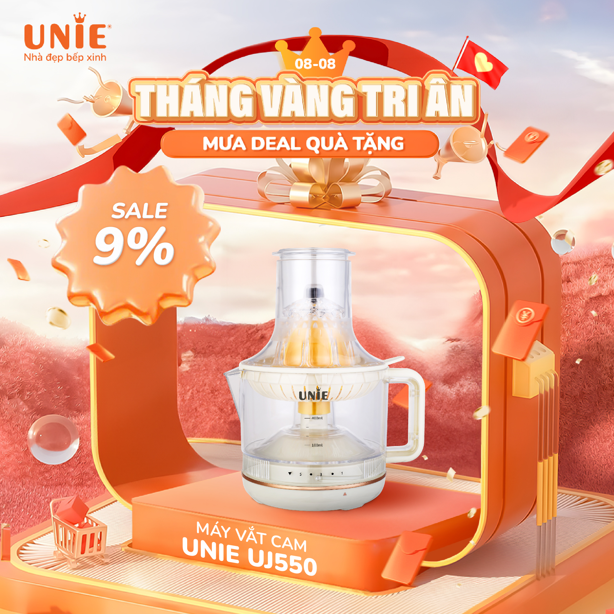 Máy vắt cam Unie UJ550 công suất 35W tự động đảo chiều vắt kiệt nước - Bảo hành 12 tháng