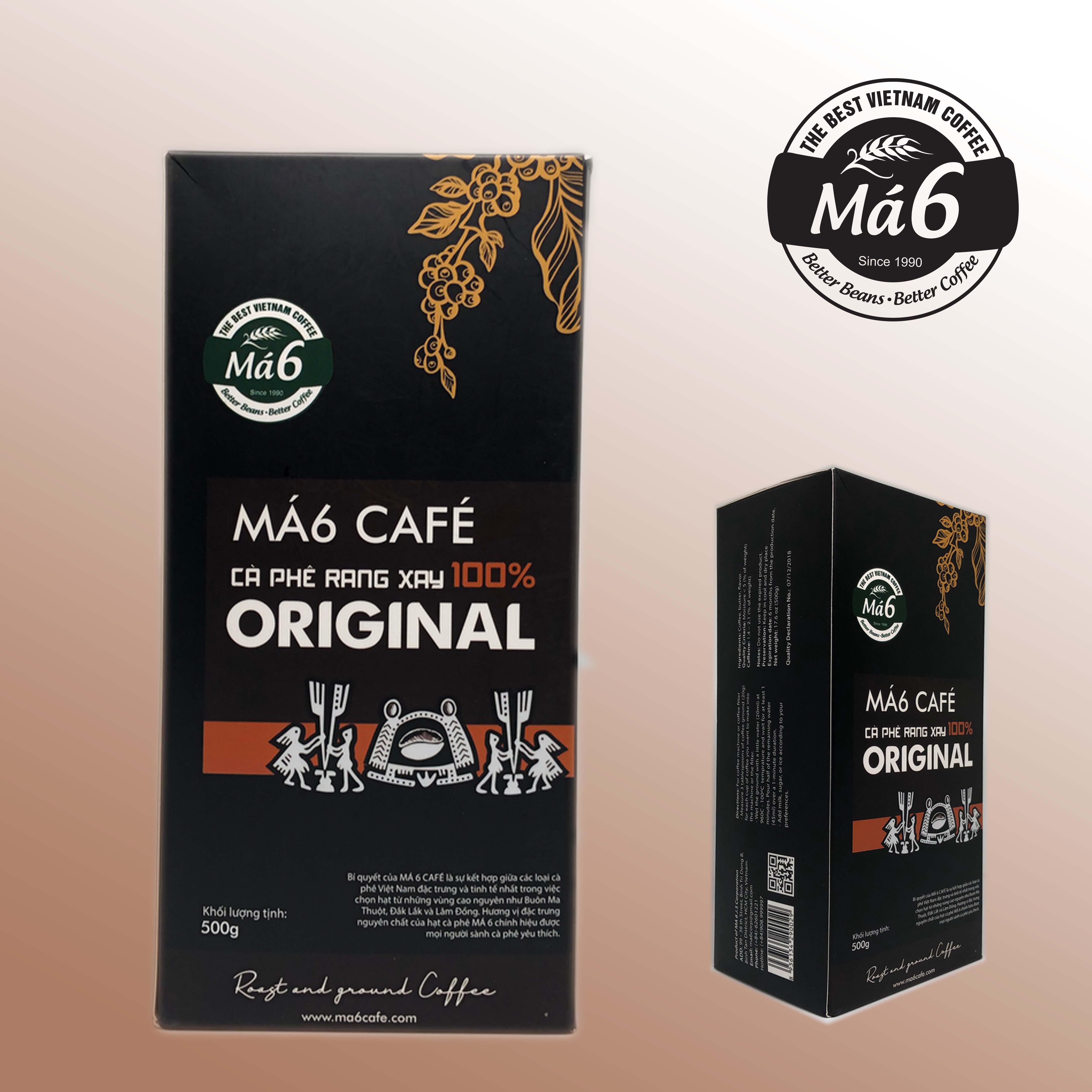 Café má 6 - original, cà phê rang xay, cà phê nguyên chất hộp 500g