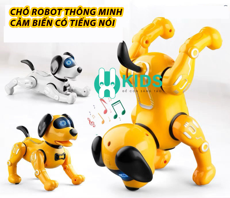 Đồ chơi chó robot điều khiển từ xa kèm pin sạc có sủa gáy, phát giọng nói đối thoại, nhảy múa thông minh cho bé