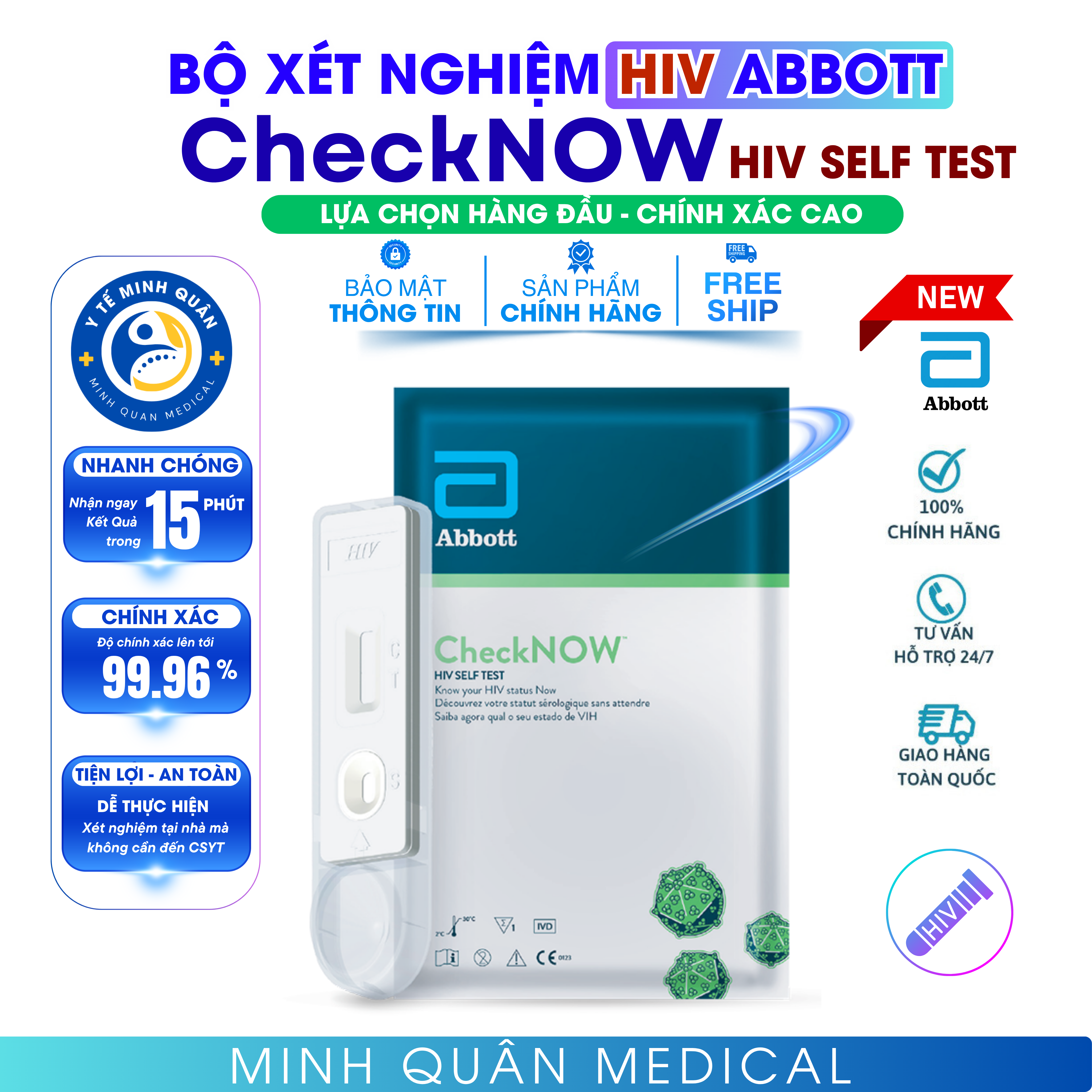 Bộ Test xét nghiệm nhanh HIV Abbott CheckNOW, Chính Xác 99.96%, Sản Phẩm Chính Hãng Từ Abbott Hoa Kỳ