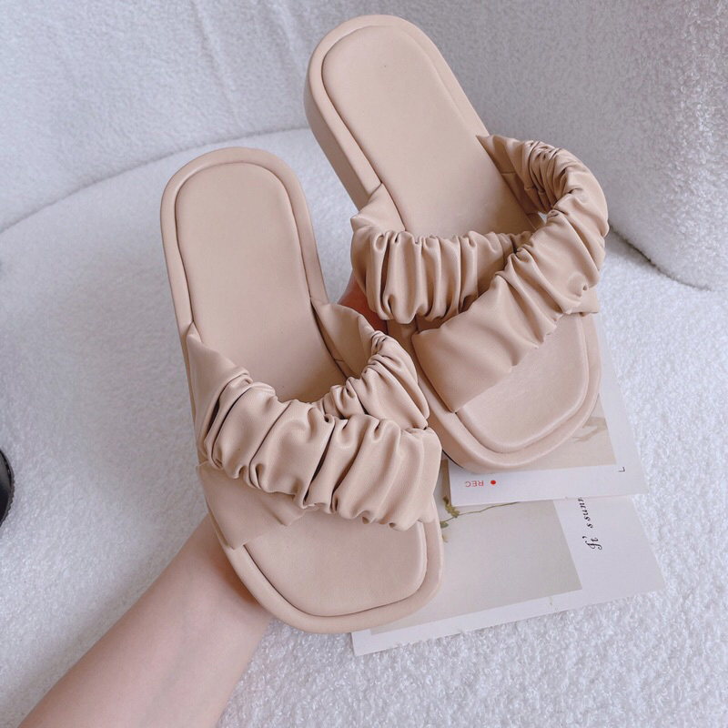 Dép nữ đế xuồng quai chéo nhún bèo 4P mẫu mới siêu xinh đế mềm