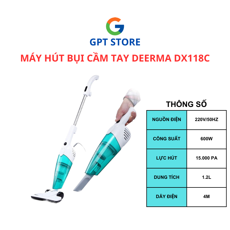 Máy Hút Bụi Deerma DX118C Công Suất Mạnh Mẽ 600W - Hàng Chính Hãng - Bảo Hành 12 Tháng