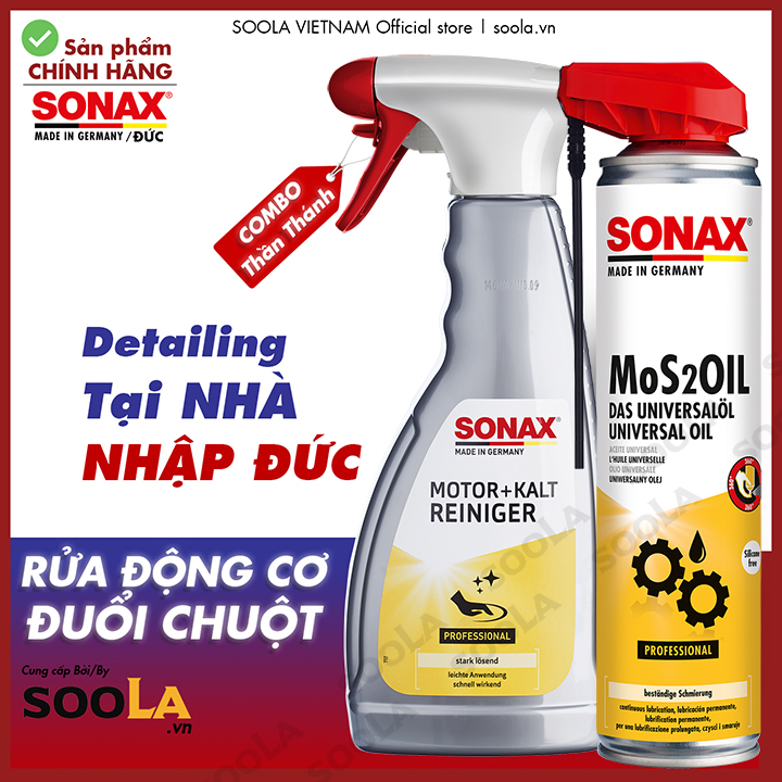 Combo Tẩy rửa khoang động cơ và Dầu bảo dưỡng chống gỉ SONAX Đức Chính Hãng 543200 339400