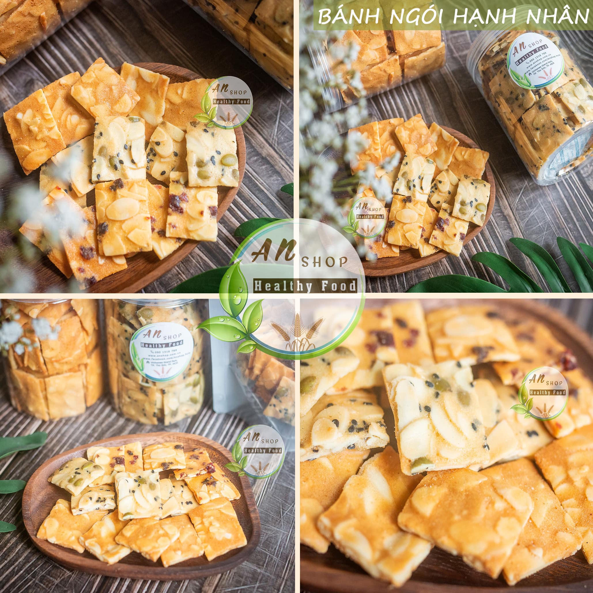 Bánh Ngói Hạnh Nhân Gừng Mật Ong, Bánh Ngói Hạnh Nhân Hạt Bí Mè Đen, Bánh Ngói Hạnh Nhân Nho Khô Việt Quất Ăn Kiêng Siêu Hạt Ăn Vặt Healthy Eatclean Tập Gym Giúp Giảm Cân  An shop 230g