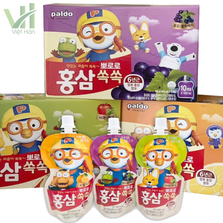 [ COMBO 10 GÓI] Nước Hồng Sâm Trái Cây Paldo Pororo Hàn Quốc - TĂNG ĐỀ KHÁNG - TRẺ MAU ĂN CHÓNG LỚN