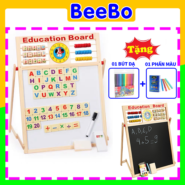 Bảng học chữ cho bé thông minh hơn, bảng học cho bé 3 - 6 tuổi gắn nam châm có bộ số, chữ cái kèm đồng hồ, bảng tính