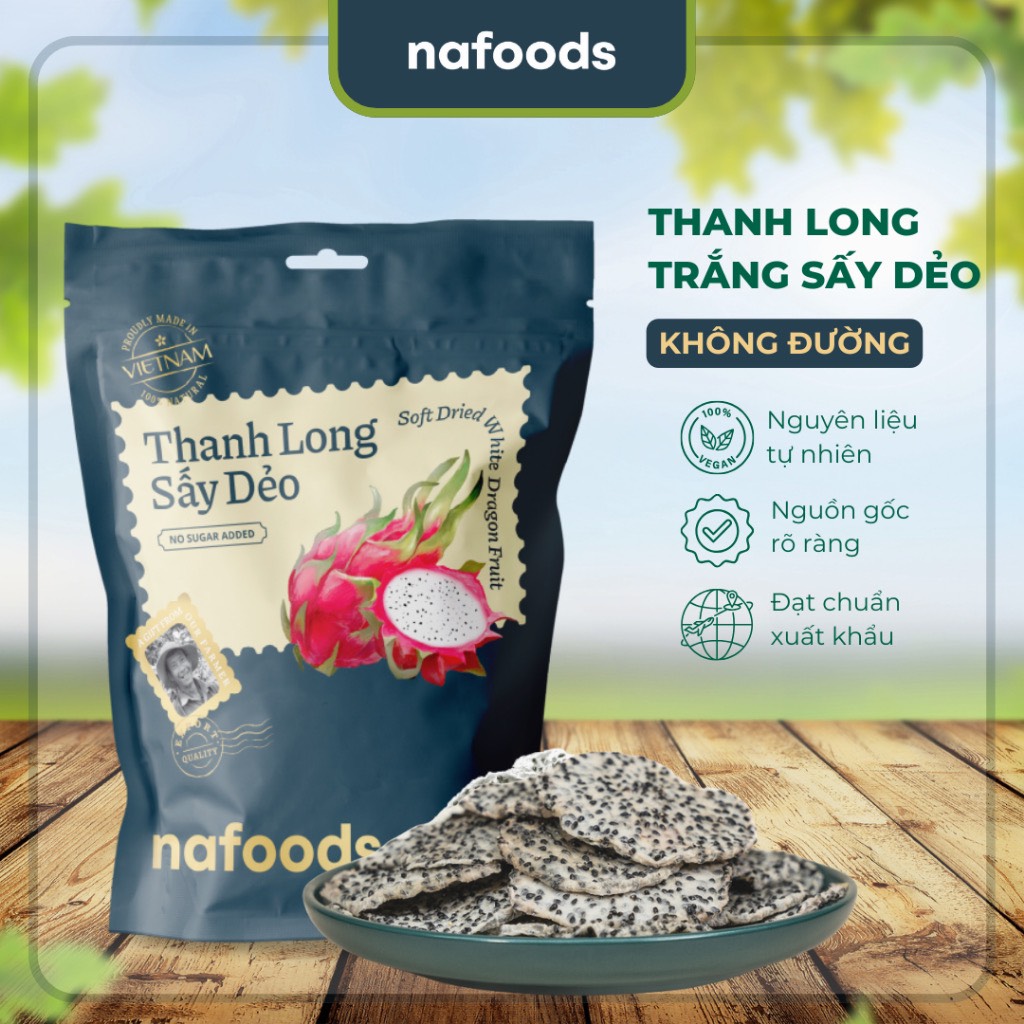 Thanh long ruột trắng sấy dẻo không đường nafoods - túi 100g
