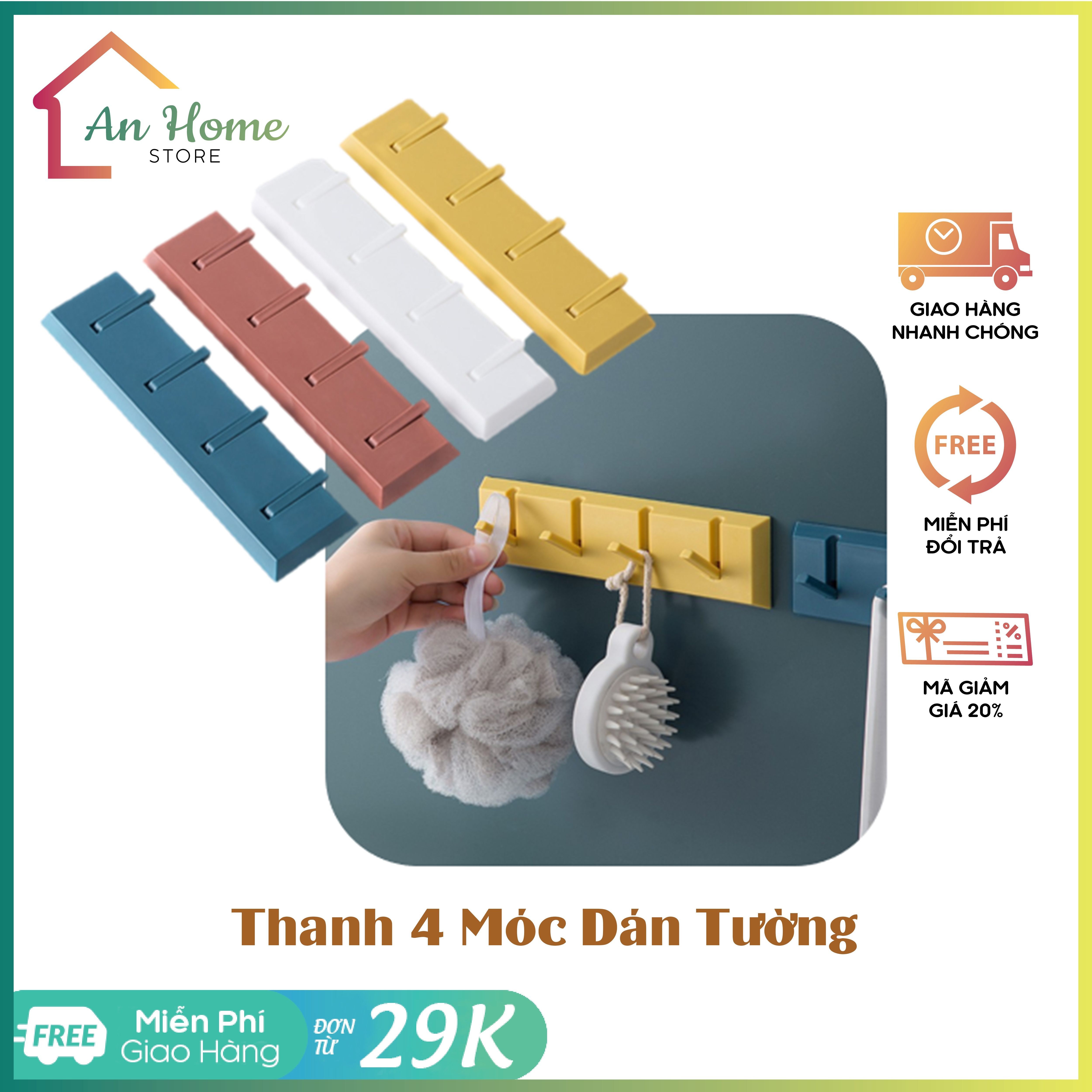 Thanh 4 móc dán tường siêu chắc anhome, móc dán tường treo quần áo đa năng chịu lực
