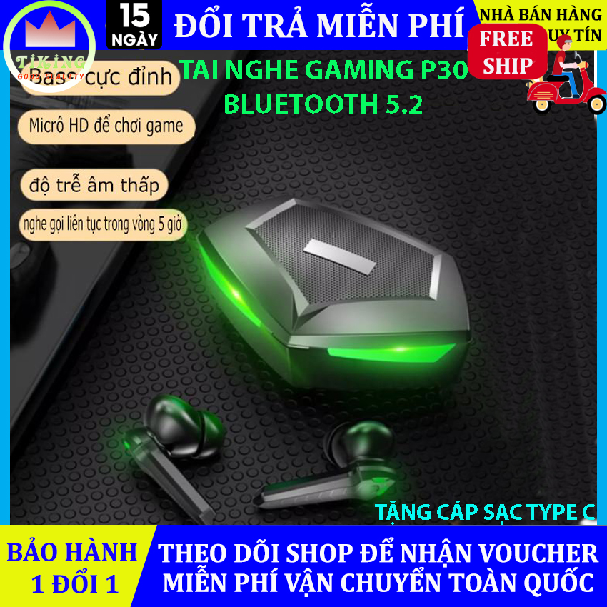 Tai nghe bluetooth Gaming P30 phiên bản bluetooth 5.2 dùng cho game thủ chơi game mobile,pc ,laptop-Tai nghe Gaming P30 âm thanh HIFI Không Delay Khi Chơi Game tương thích với mọi điện thoại