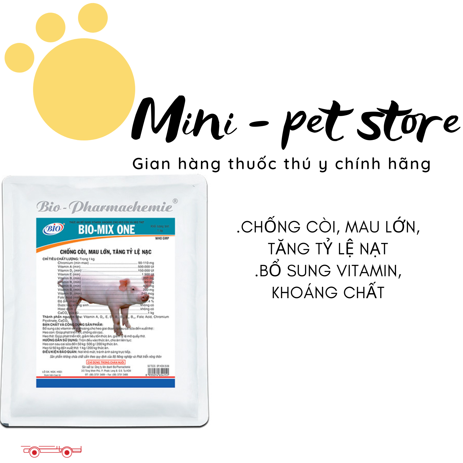 1kg MIX ONE CHỐNG CÒI, MAU LỚN, TĂNG TỶ LỆ NẠT, BỔ SUNG VITAMIN, KHOÁNG CHO HEO CON VÀ HEO THỊT THÚ Y BIO