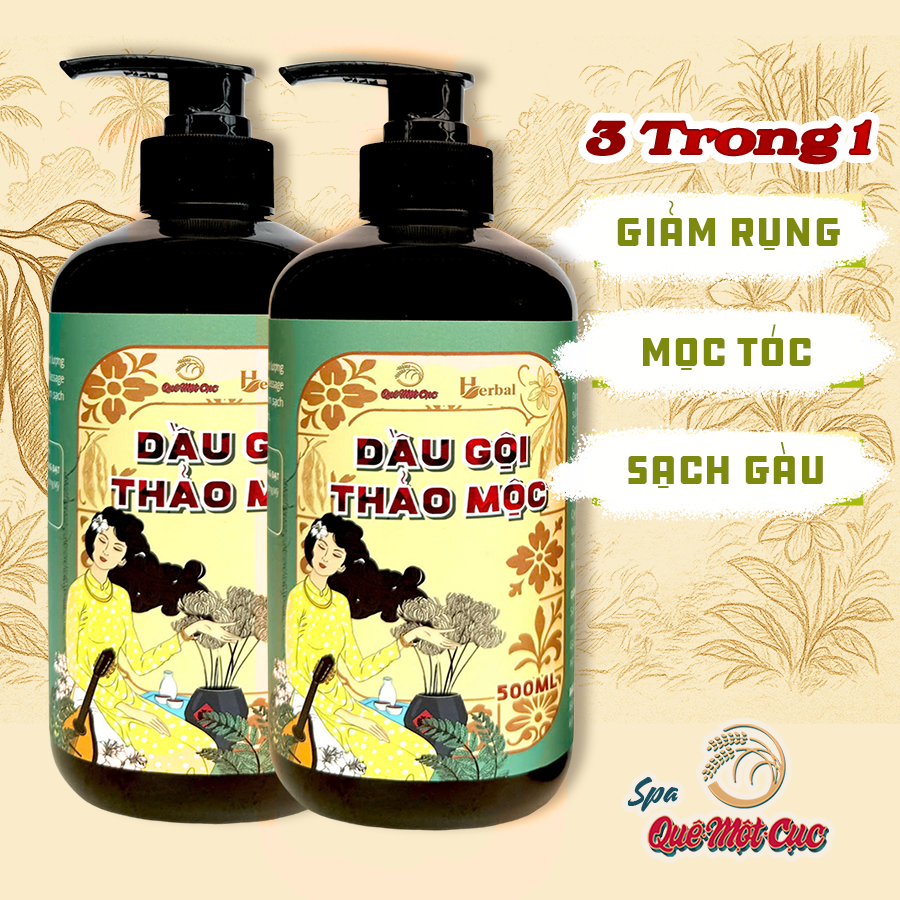 Dầu gội dược liệu, bồ kết, mần trầu, hương nhu, bưởi: giảm rụng, mọc tóc, sạch gàu Spa Quê Một Cục 500ml