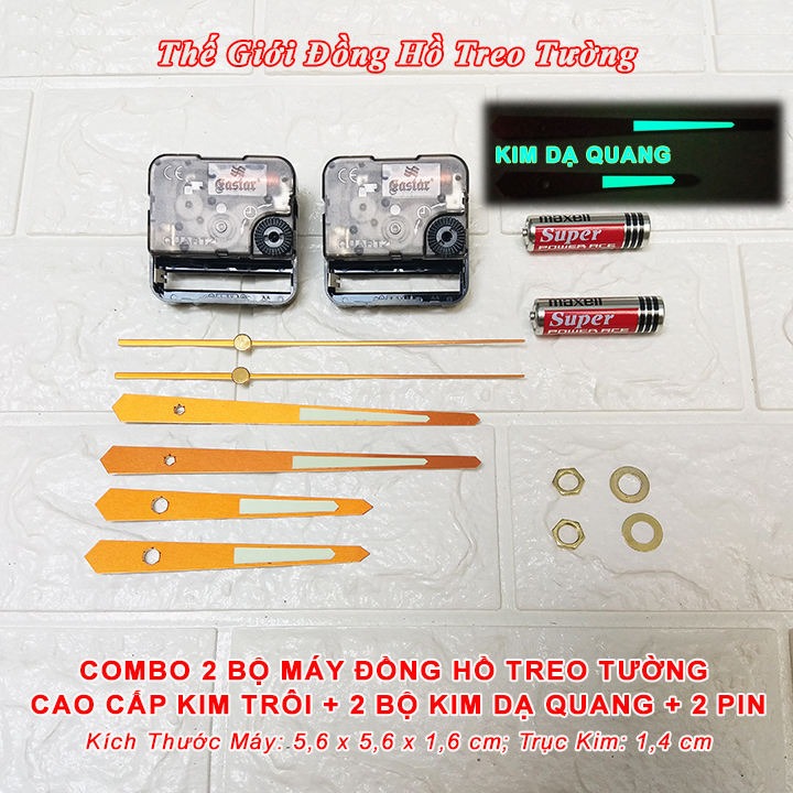 COMBO 2 Bộ Máy Đồng Hồ GASTAR KIM TRÔI Cao Cấp + 2 Bộ Kim DẠ QUANG - Bảo Hành 1 Năm – Tặng pin MAXELL