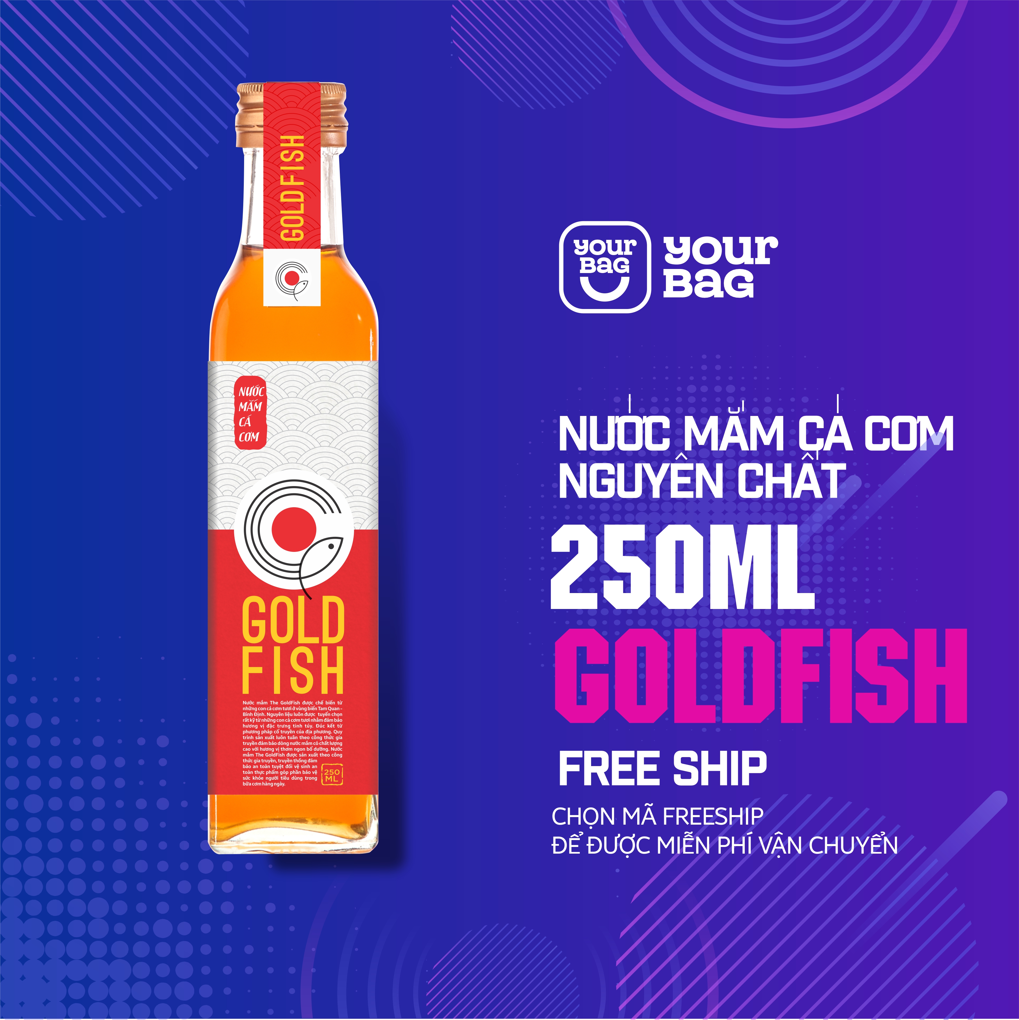 Nước Mắm Nguyên Chất (GoldFish 220ml) Thơm ngon hảo hạng Sản xuất thủ công - yourbag - Nước Mắm