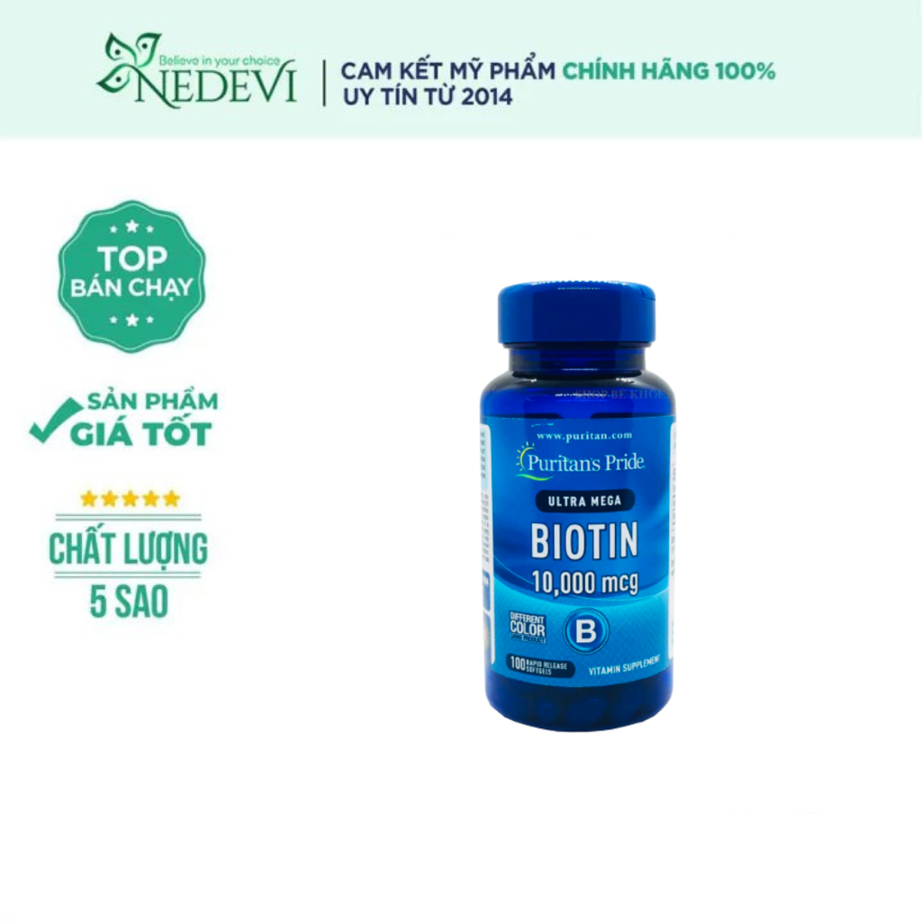 Viên uống mọc tóc puritan's pride ultra mega biotin kích thích mọc tóc hỗ trợ làm đẹp da - nedevi