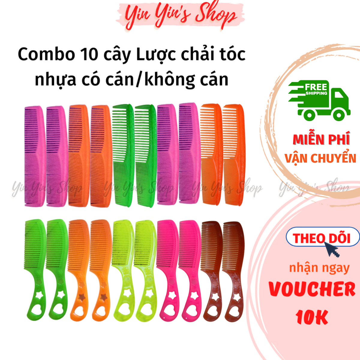 Combo 10 Cây Lược Chải Tóc Gỡ Rối Chất Liệu Nhựa Giá Rẻ Tiện Dụng (Lược Có Cán/Không Cán) - Giao Màu Ngẫu Nhiên
