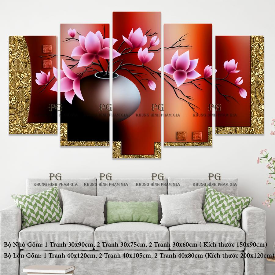 [HCM]Tranh Ghép Bộ 5 Tấm Hoa Đẹp Treo Phòng Khách  Phòng Ngủ - Khung Hình Phạm Gia PGLMN57