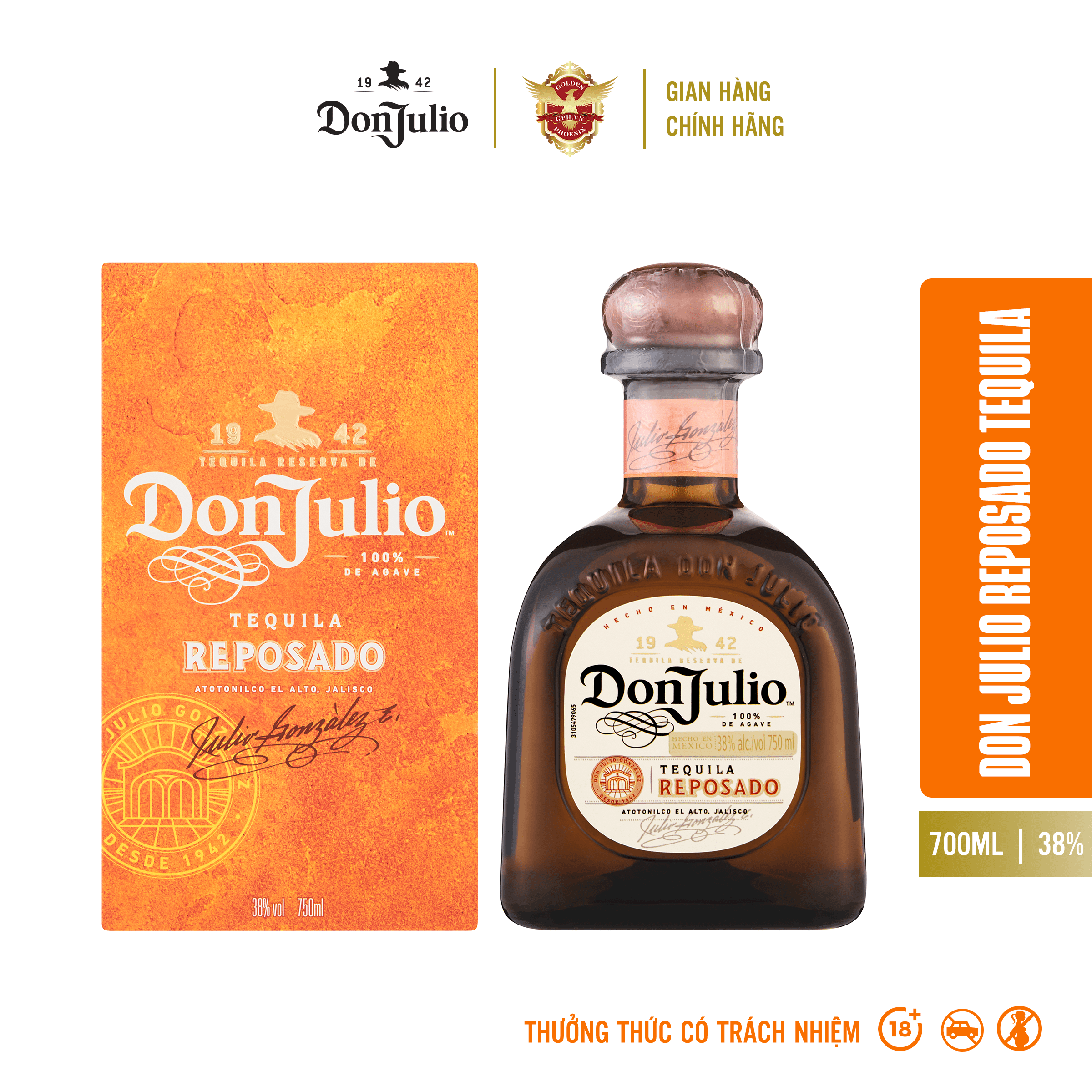 Rượu Don Julio Reposado Tequila 38% [Kèm Hộp] – Rượu Tequila Chính Hãng