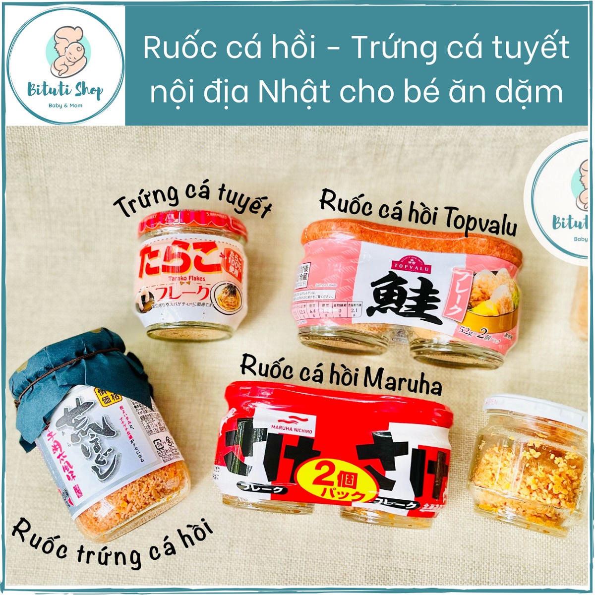 Ruốc Cá Hồi / Trứng Cá Tuyết / Ruốc cá hồi Mix trứng nội địa Nhật cho bé ăn dặm - Bituti Shop