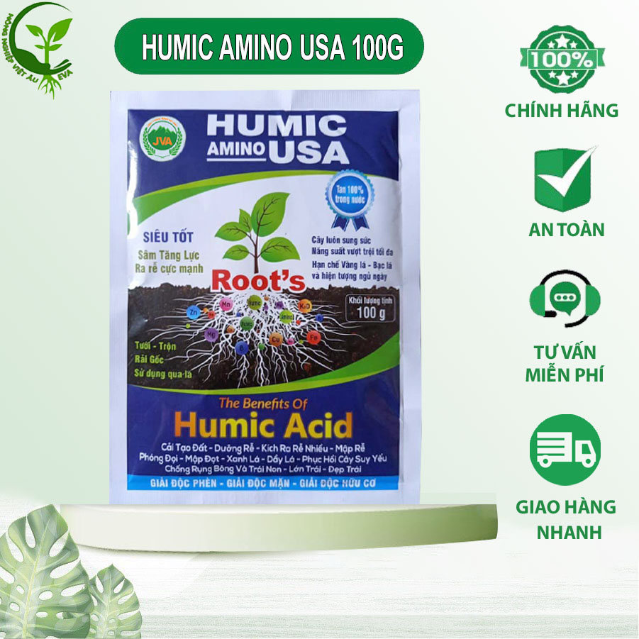 Phân bón humic amino usa 100g kích rễ tăng trưởng cây ev20 vietau