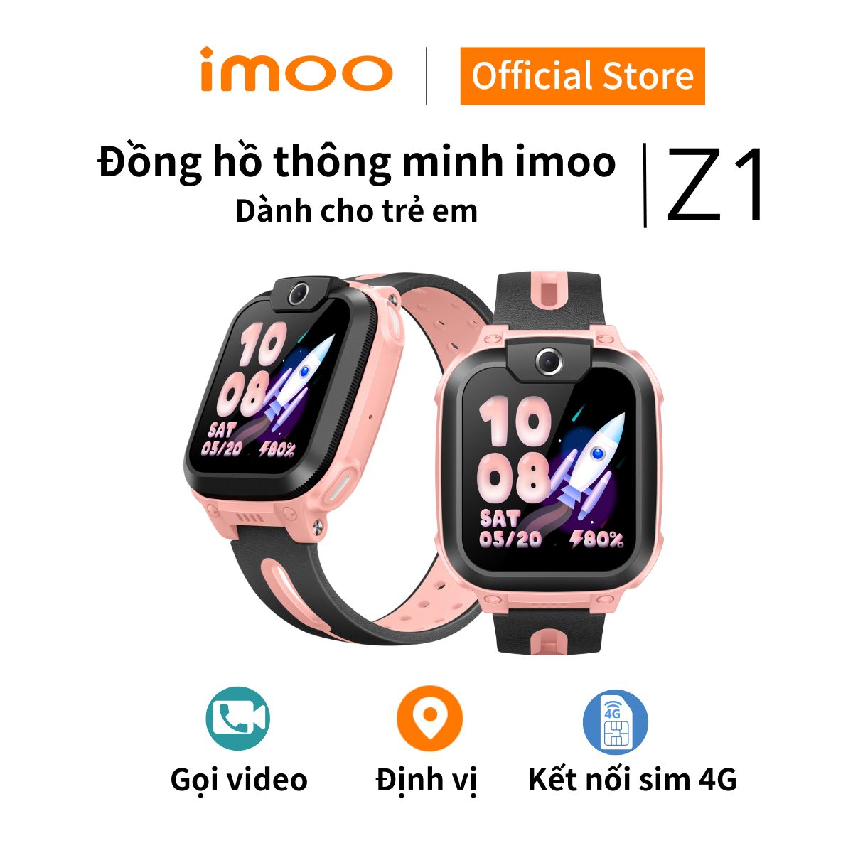 Đồng Hồ Điện Thoại Thông Minh Định Vị Trẻ Em imoo Z1 Màu Hồng Gọi video | Nhắn tin | Kháng nước IPX8-Hàng Chính Hãng