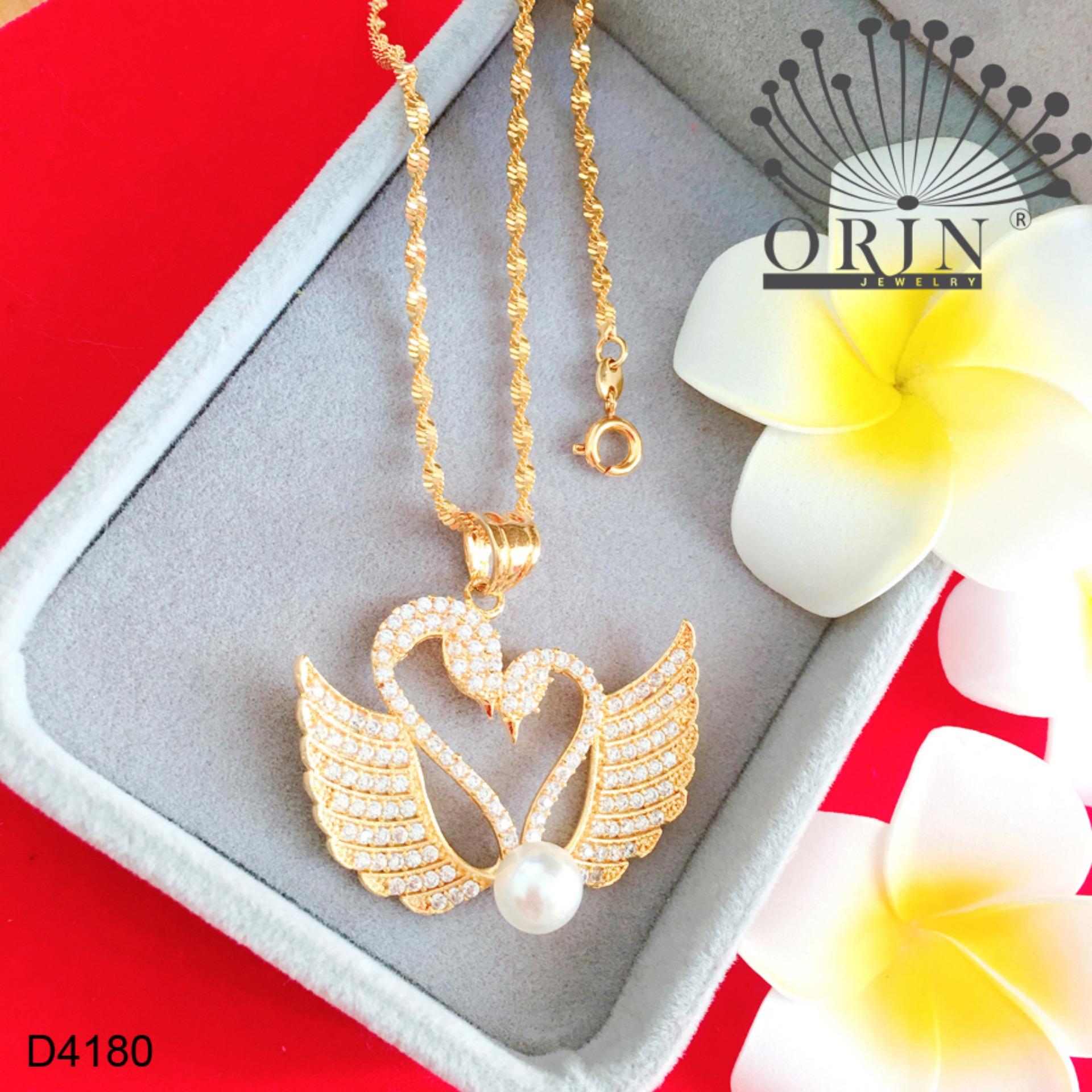 Dây chuyền nữ dạng xoắn mặt thiên nga trái châu đính đá thiết kế bền màu đẳng cấp Orin D4180 - Long Tien
