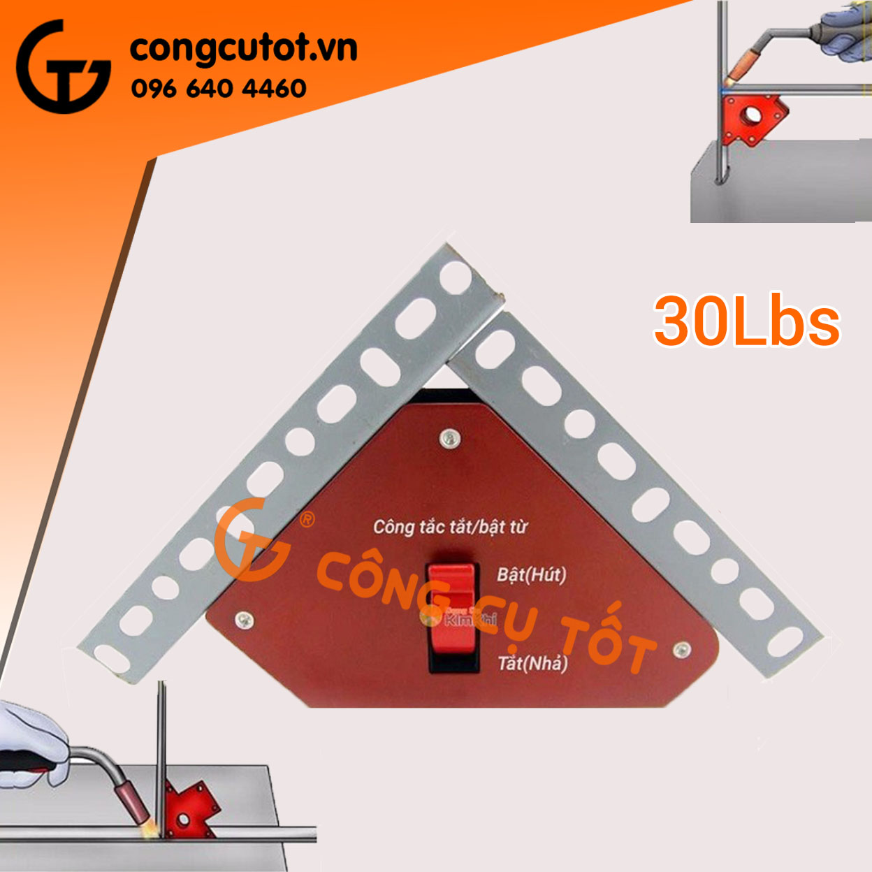 Ke góc nam châm 30LBS có công tắc bật từ trường, Lực hút 14kg