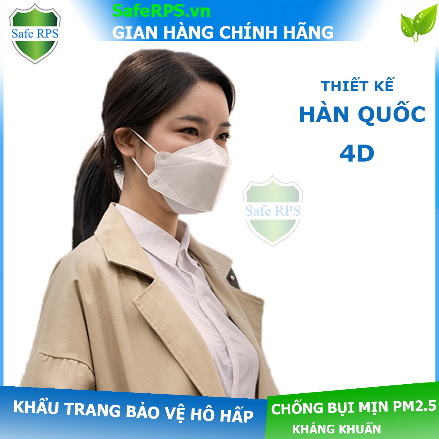 2 Khẩu trang nữ Hàn Quốc 4D cao cấp kháng khuẩn , chống bụi siêu mịn Pm2.5 , kiểu dáng KF94 thời trang hàn quốc , màu trắng , có chứng nhận kiểm định