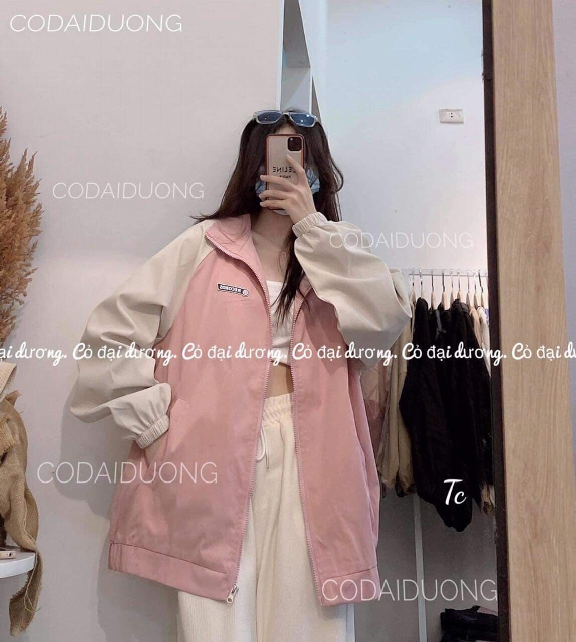 Áo khoác gió 2 lớp phối tay