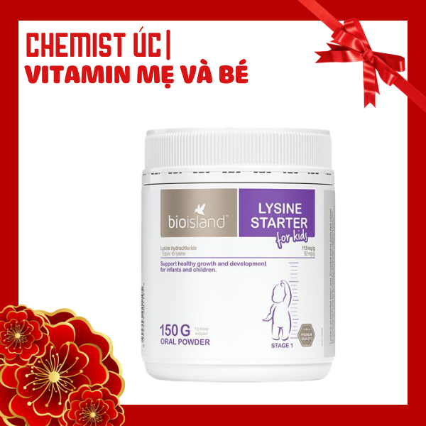 Lysine bột và Viên đủ bill Chemist Úc - Bio Island Lysine Starter for Kids 150g/ Step Up for Youth 60 viên
