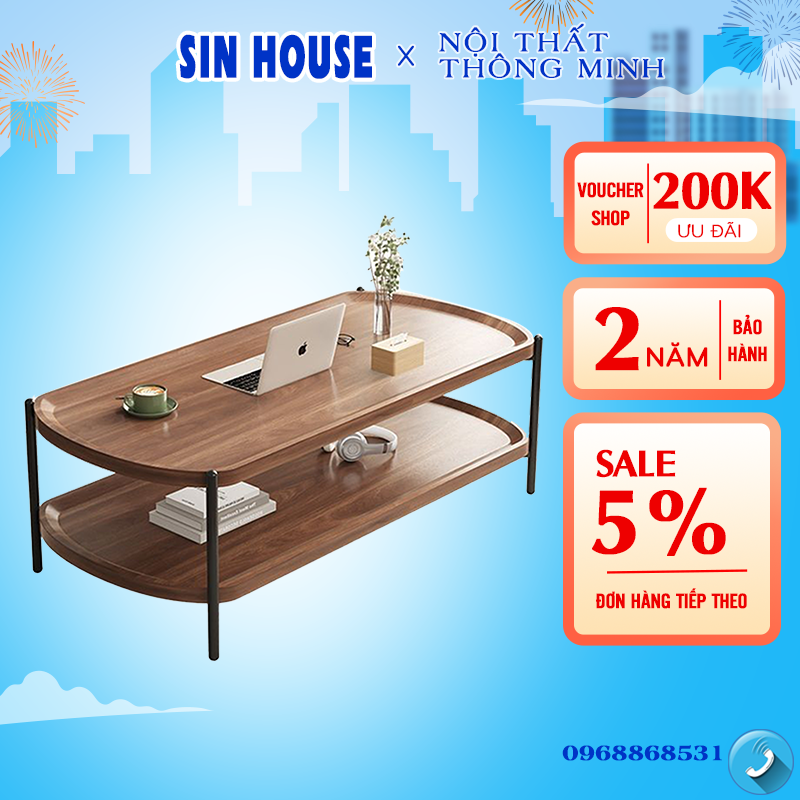 Bàn trà, bàn trà gỗ, bàn trà sofa, bộ bàn trà phòng khách hai tầng chân sắt tĩnh điện sang trọng
