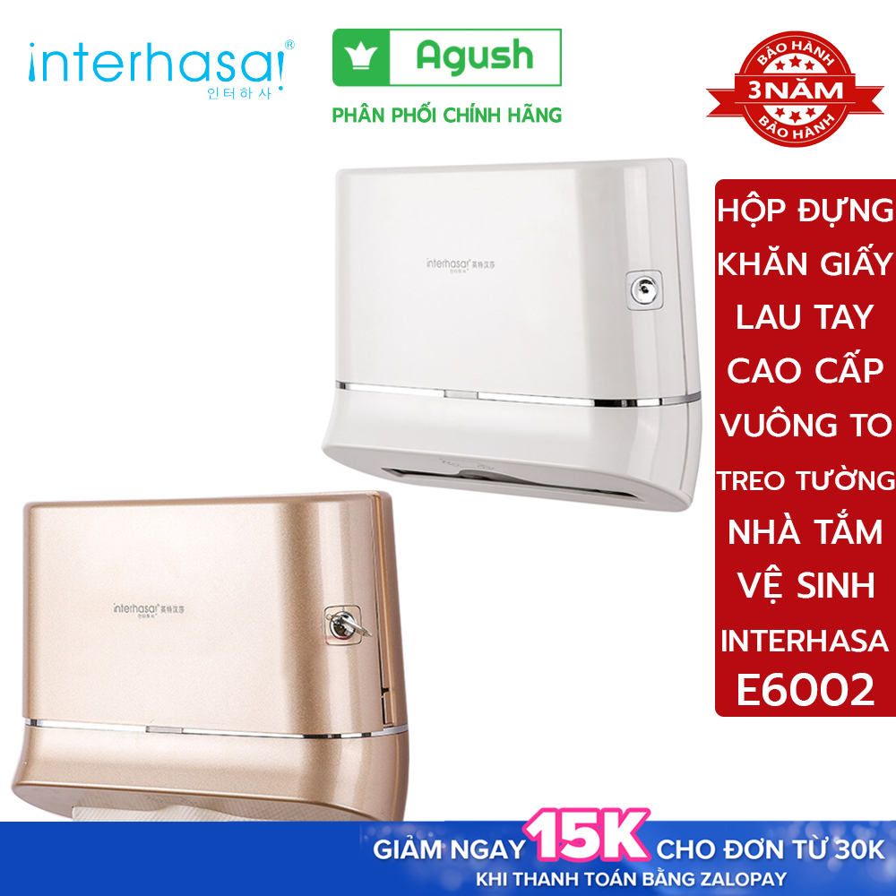 Hộp đựng khăn giấy khô rút lau tay INTERHASA E6002 treo dán tường vuông to đẹp cao cấp chính hãng đa năng để trong nhà tắm vệ sinh toilet sang trọng bằng nhựa ABS chống nước đồ dụng cụ lắp tiện lợi gắn tường không khoan