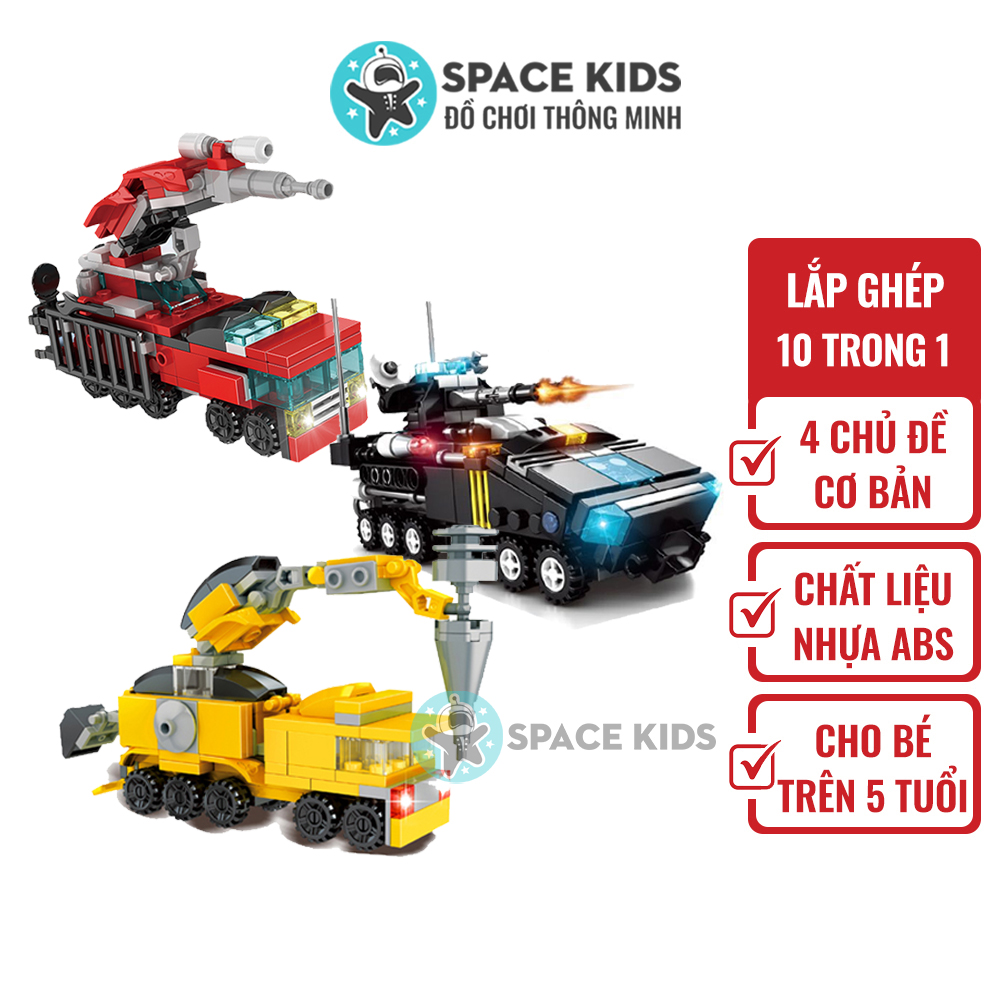 Đồ chơi trẻ em lắp ráp mô hình 10 trong 1 nhiều chủ đề, trên 200 chi tiết, chất liệu nhựa ABS cho bé tư duy phát triển trí tuệ