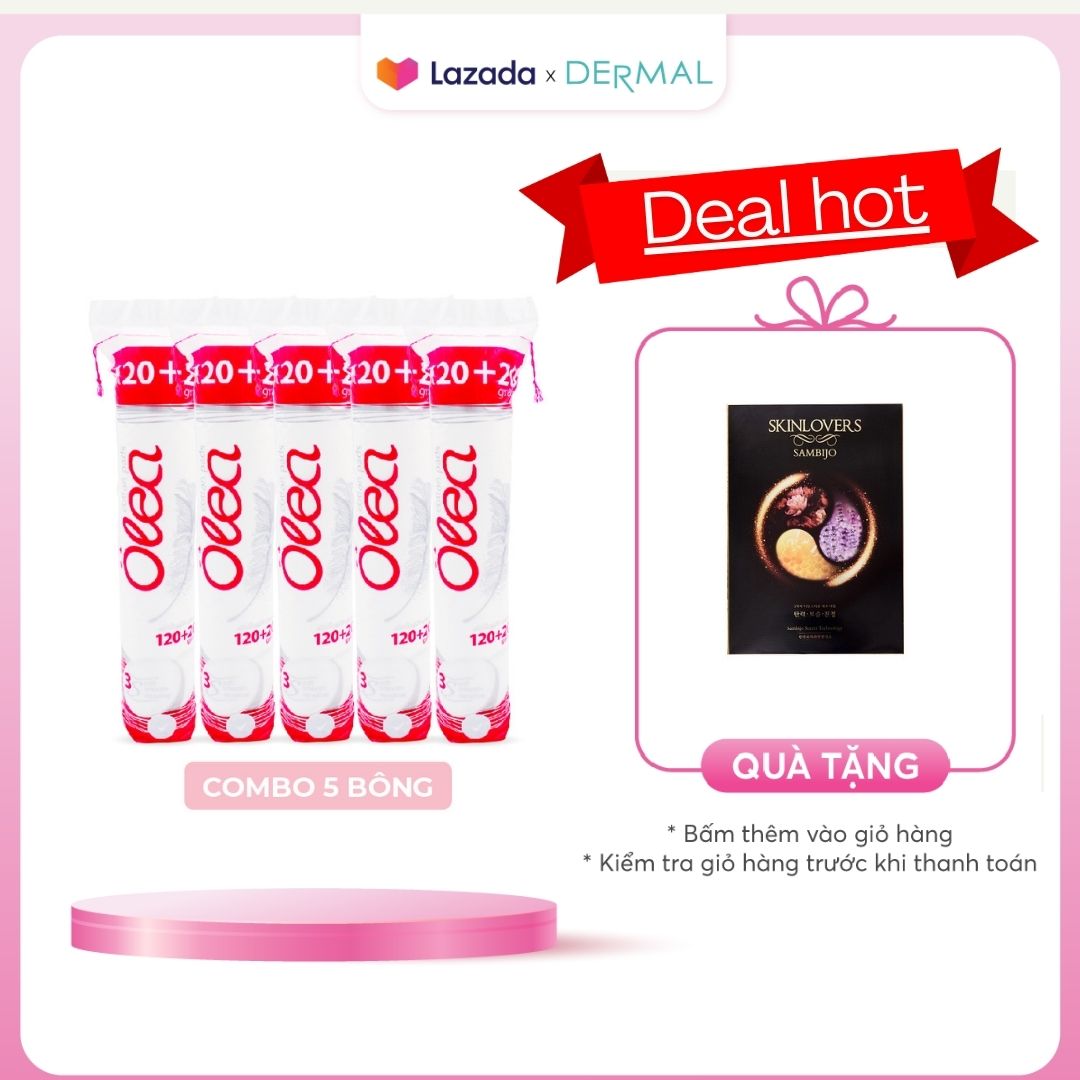 [TẶNG 1 MẶT NẠ DƯỠNG DA SAMBIJO] Combo 5 CÂY Bông tẩy trang Olea mềm mịn 120+20 miếng (5x140 miếng)