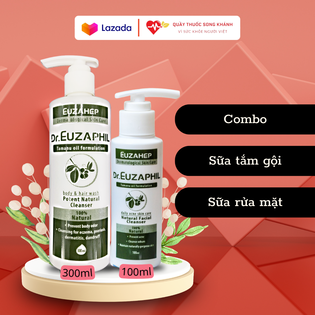 Combo sữa tắm gội tinh dầu và sữa rửa mặt Dr Euzaphill tiện dụng