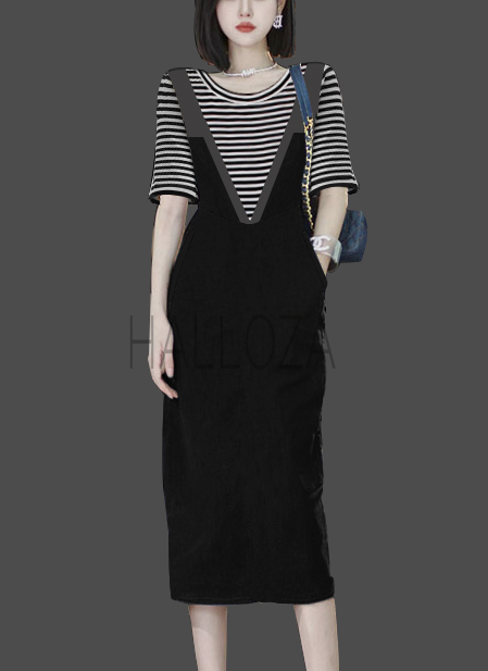 Đầm yếm big size, đầm cho người mập, đầm phối sọc big size, đầm Halloza