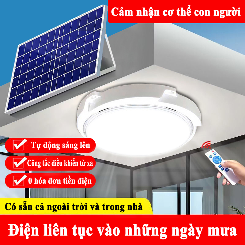 MIAOKA Đèn năng lượng mặt trời Đèn trần 500W Với điều khiển từ xa Chống chói Cảm biến thông minh Đèn LED siêu sáng Đèn năng lượng mặt trời trong nhà