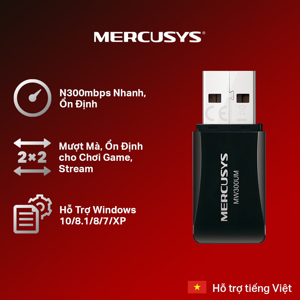 USB Thu Wifi Cho Pc, Laptop usb wifi mercusys mini N300 MW300UM