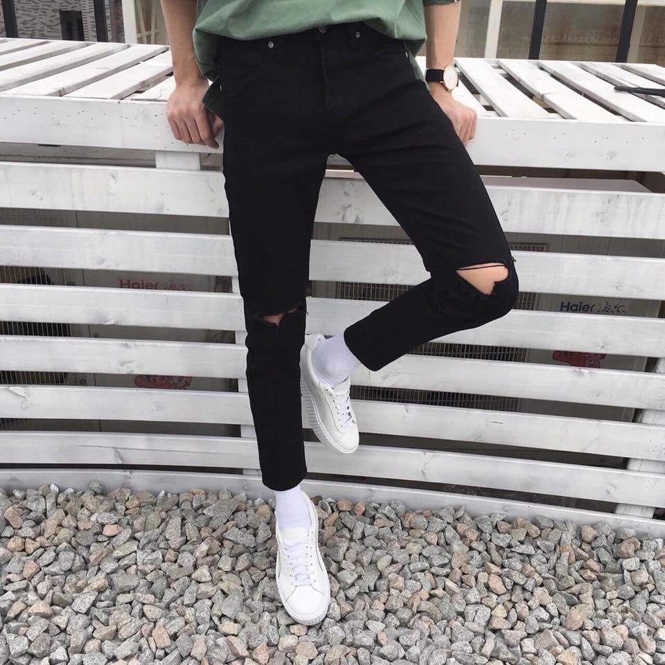 Quần jean nam đen trơn form chất cực đẹp - body