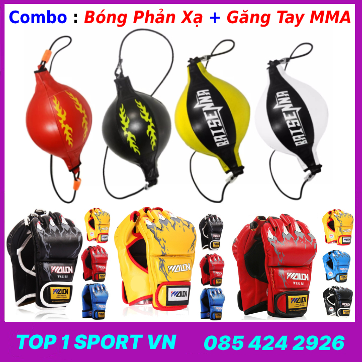 Bóng đấm phản xạ 2 đầu dây Baisenna tặng kèm găng mma walon hở ngón chính hãng, bảo hành 6 tháng